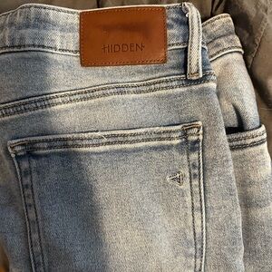 High Rise Blue Jeans with Vintage-Inspired Distressing- Buckle Hidden Brand